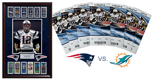 7 Tickets Patriots vs. Dolphins + Framed Tom Brady Picture