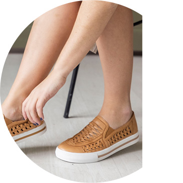 Karshan, a woven leather slip on sneaker that's breathable and flexible