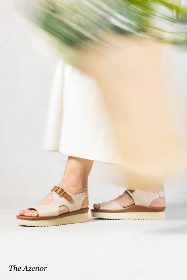 SHOP AZENOR PEEP TOE BUCKLE SANDAL IN LINEN