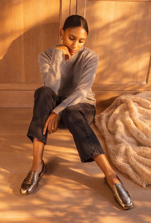 shop falira soft and flexible loafer flat in metallic leather