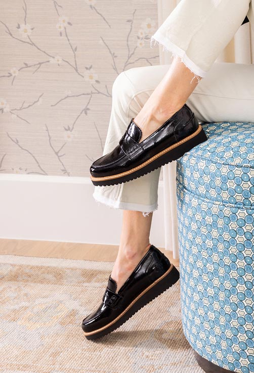 shop zyra stylish crinkle black patent loafer in black