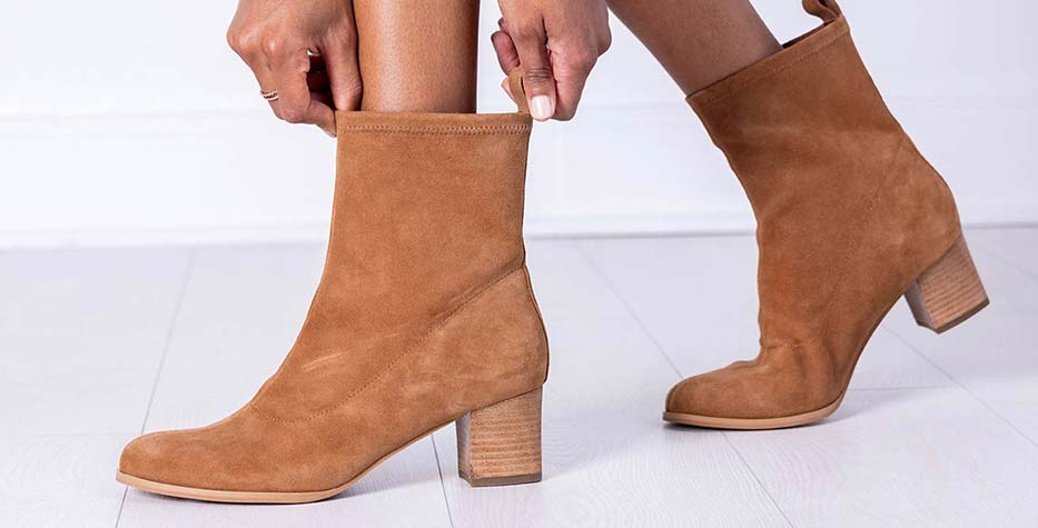 shop picarus coffee suede block heel bootie
