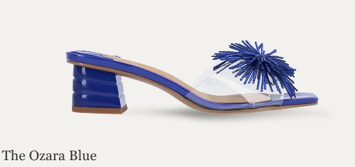 shop ozara blue patent sandal block heel slide with decorative ornament