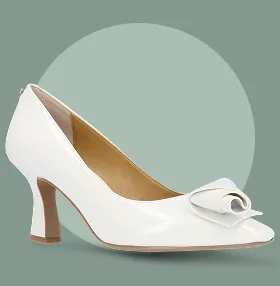 KARALI WHITE PATENT SCULPTURAL HEEL PUMP