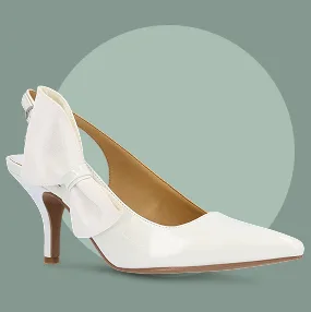 ROWIN WHITE PATENT PUMP WITH SIDE BOW