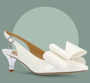 DELMARE WHITE PATENT KITTEN HEEL WITH BOW