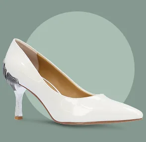 TACY METALLIC HEEL WHITE PATENT PUMP